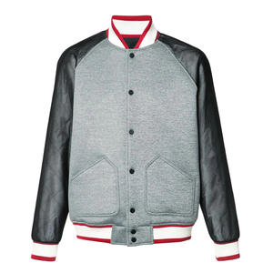 Premium Wool Varsity <b>Jacket</b> Genuine Leather Sleeves Stand Collar Solid Unisex Eco-Friendly Windproof Letterman Bomber Streetwear - Product Image 3