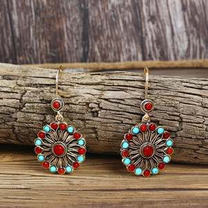Fabriqué à la main népal 925 argent Sterling ethnique boucles d'oreilles forme ovale guérison cristal pierres Turquoise corail bijoux mode - Product Image 1
