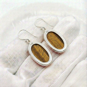 Pendientes de Plata de Ley 925 Hechos a Mano con Ojo de Tigre, Engaste de Bisel, Pendientes Colgantes Ovalados con Piedra Preciosa - Product Image 4