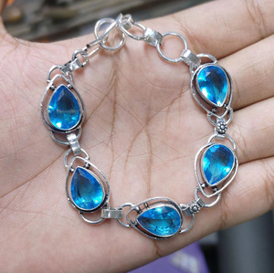 Natural Swiss Blue Topaz 925 Sterling <b>Silver</b> Adjustable Bracelet Handmade Gemstone Jewelry Boho Bracelet <b>for</b> Women & <b>Men</b> - Product Image 2