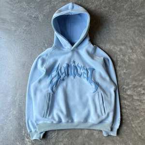 เสื้อฮู้ดดี้โอเวอร์ไซส์ผ้าฝ้ายหนานุ่มสำหรับผู้ชาย สไตล์วินเทจแบบอเมริกัน สตรีทแวร์ พิมพ์ลายดาว แต่งดีเทลขาดๆ แบบดิสเทรส - Product Image 1