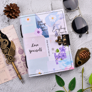 A5 Floral Motivational Handmade Paper Journal Notebook with <b>Lock</b> Closure | 100 Pages Premium <b>Diary</b> Quote Cover for Bulk Gifting - Product Image 1