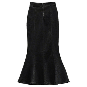 Falda vaquera de mujer con volantes, diseño nuevo, cintura alta, ajustada, de longitud media, con abertura en la cadera, falda larga de mezclilla al por mayor - Product Image 1