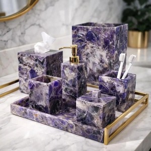 Ensemble de salle de bain unique en résine, texture de résine de luxe, bleu ciel foncé, accessoires de salle de bain, décoration de luxe, accessoires pour la maison, ensemble de bain - Product Image 1