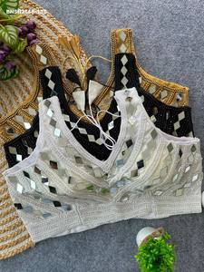 Gorgeous Looking Heavy Silk <b>with</b> Pearl-<b>Mirror</b>-<b>Crystal</b> Sleeveless Padded Blouse Collection Woman Fashion Exporter Indian Supplier - Product Image 2