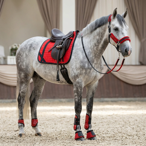 Luxury Designer <b>Red</b> Black Cotton Fabric Sparkle <b>Glitter</b> 4-Piece Customizable Dressage/Jumping Saddle Pad Set Matching Mink - Product Image 6
