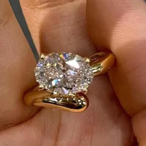 แหวนแต่งงานทรงวงรีสำหรับผู้หญิง แหวนชุบทอง 14K แหวนเพชร 2 กะรัต แหวนหมั้น ของขวัญสำหรับเธอ - Product Image 1
