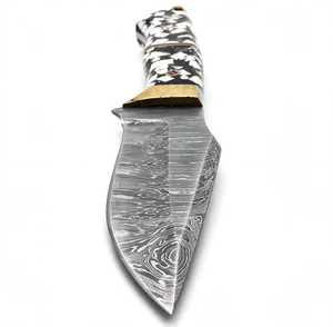 Iron Crown Forge Handcrafted Feather-Pattern Damascus Steel Fixed Blade Utility <b>Knife</b> with Mosaic Crushed <b>Bone</b> Resin <b>Handle</b> OEM - Product Image 5