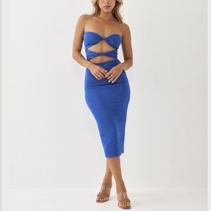 ชุดราตรีผู้หญิงทรงเข้ารูปแบบ ODM เรียบง่าย เป็นมิตรกับสิ่งแวดล้อม แขนกุด ดีไซน์บิดเกลียว ความยาวปานกลาง ย้อมสีธรรมชาติ - Product Image 6