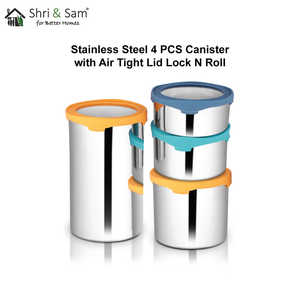 Lot de 4 bidons en acier inoxydable avec couvercle étanche à l'air et rouleau de bouteilles et bocaux de stockage - Product Image 3