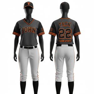 Camiseta de Béisbol Premium para Mujer, 200 GSM, Transpirable, Poliéster Interlock, Gris, Negro, Naranja, Panel a Rayas, Logotipo en Twill - Product Image 1