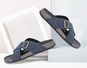 Sandales à enfiler bleu marine pour hommes, pantoufles à brides croisées avec boucle, chaussures décontractées à bout ouvert pour l'été et la plage - Product Image 3