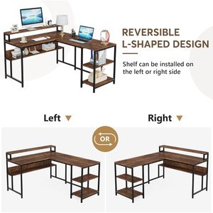 Scrivania a L Reversibile da 150 cm con 2 Supporti per Monitor e Libreria, Scrivania Angolare Profonda per Gaming e Uso Domestico - Product Image 6