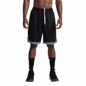 <b>Men's</b> Black Solid Color Sport Shorts with <b>White</b> Side Stripe Elastic Waist Breathable Woven Fabric - Product Image 5