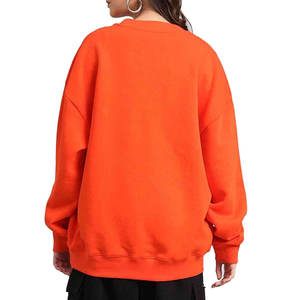 Sweat-shirt surdimensionné à col rond pour femme, imprimé ours de dessin animé orange, épaules tombantes, manches longues, en coton tricoté, haut décontracté d'automne - Product Image 6