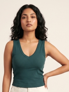 Débardeur côtelé à col en V pour femme, sans manches, coupe ajustée, style court, décontracté, doux, extensible, tricoté, mode quotidienne, basique, pour le quotidien - Product Image 1