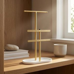 Exhibidor de Joyería Rectangular Moderno con Estuche con Bisagras y Acabado Dorado para Almacenamiento Elegante de Collares y Pendientes - Product Image 2