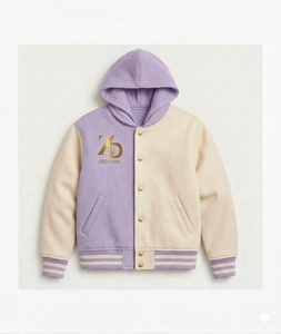 Chaqueta Varsity de Lujo en Mezcla de Lana con Cuello Alto, Logotipo Bordado en la Parte Delantera, Prenda Exterior Moderna, Térmica, Estilo Preppy Informal para Invierno - Product Image 1