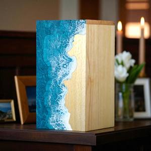 Urna Funeraria de Madera con Diseño Oceánico, Caja Conmemorativa Hecha a Mano, Urna de Cremación Inspirada en el Mar para Seres Queridos - Product Image 6