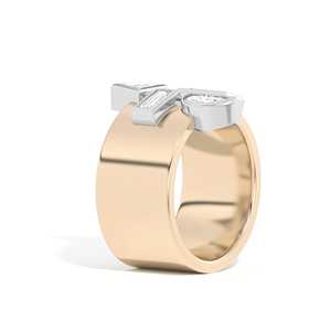 Anillos llamativos de oro macizo de 14K y 18K con diamantes cultivados en laboratorio de corte baguette trillón de media luna, engastados en bisel, de 10 mm de ancho, tipo banda de cigarro, al por mayor - Product Image 5