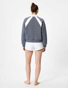 ONETEN APPAREL Winter Unisex Oversized Quarter Zip <b>Fleece</b> <b>Zipper</b> Sweatshirt Front Print Stand Collar Color Block Embroidered - Product Image 3