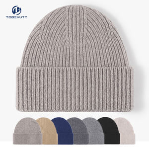 Premium Unisex Daily Rib Cuff Warm Soft Cashmere100 % Wool Cable Knit Beanie para invierno - Product Image 1