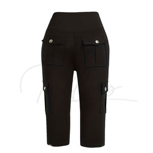 High Waist Black Capri <b>Leggings</b> <b>With</b> <b>Pockets</b> Seamless Four-Way Stretch Yoga Pants Knee Length Solid Color Women's Fitness Wear - Product Image 4