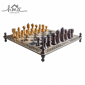 White And Gold Brass Chess Set With Rectangular <b>Marble</b> Blocks Geometric Sculpted Pieces Luxury Decor <b>Game</b> Board - Product Image 2