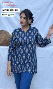New Arrival Cambric Cotton with Printed Design Hip-Length Tunic/Long <b>Top</b>/Short Kurta Collection <b>Indian</b> Exporter Woman Fashion - Product Image 6