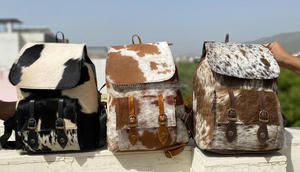 Mochila De piel de vaca auténtica, morral de piel marrón con pelo, multiusos - Product Image 5