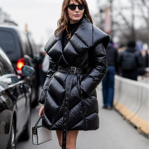 OEM Custom Logo Winter Extremely Warm Long Line <b>Puffer</b> Quilted <b>Yellow</b> <b>Jacket</b> Women Hooded Coat Waterproof Windproof Outerwear - Product Image 1