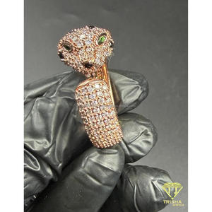 Anillo de Plata de Ley 925 con Moissanita y Diamantes, Diseño de Cara de Animal, Tono Oro Rosa, Joyería de Alta Gama para Compradores Mayoristas - Product Image 3