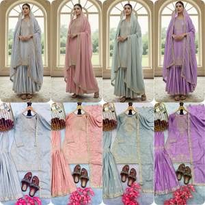 Nuevo Conjunto de Diseño para Fiesta, Top de Seda Chinon Pura, Pantalón Palazzo y Dupatta para Mujer, Traje Pakistaní - Product Image 5