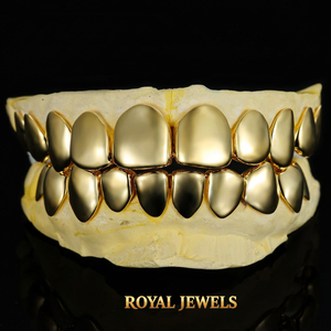 Grillz dentaires personnalisés en or massif, finition mate, ensemble complet, pour hommes et femmes, bijoux de fête hip-hop - Product Image 1
