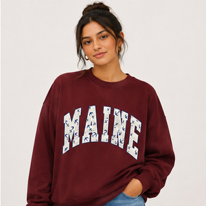 เสื้อสเวตเชิ้ตคอกลมโอเวอร์ไซส์ สีเทา พิมพ์ลายตัวอักษร Maine เสื้อสเวตเชิ้ตพิมพ์ลายกราฟิกสำหรับผู้หญิง คอเต่า โอเวอร์ไซส์ - Product Image 3