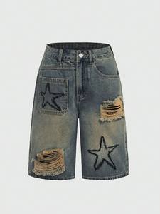 Shorts en jean classiques décontractés en toile, légers, respirants, coupe ajustée, coutures durables, lavage facile - Product Image 4