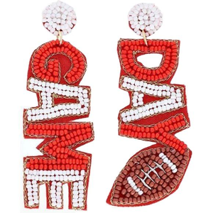 Pels 504 Boucles d'oreilles brodées de perles longues, perles de rocaille GO, strass, motif étoile tendance, nouveau, idées cadeaux pour le football universitaire et les mariages - Product Image 3
