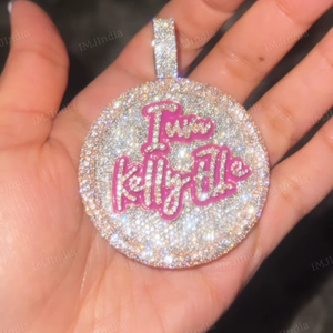 Colgante Hip Hop con Logo Iced Out para Mujer, Colgante Personalizado con Nombre/Letra Iced Out, Plata 925, Colgante Circular Hip Hop para Ella - Product Image 1