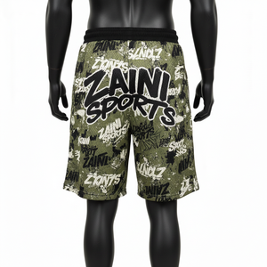 Shorts de malla transpirable para hombre, 150 GSM, poliéster, verde oliva, negro, blanco, estampado de grafiti, sublimación, logotipo personalizado, shorts de malla para hombre - Product Image 2