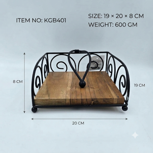 Porte-serviettes en métal noir avec base en bois, porte-mouchoirs de table pour la maison, la cuisine, le restaurant, la décoration de table - Product Image 2