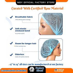 หมวกคลุมผมแบบนุ่ม Nidy Medical Soft Bouffant Cap ผลิตจากวัสดุไม่ถักทอ สำหรับการดูแลที่บ้าน ใช้แล้วทิ้ง มีแถบยางยืด ปรับแต่งได้ พร้อมโลโก้ตามสั่ง - Product Image 2