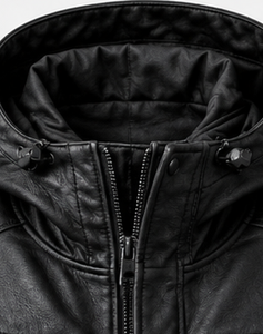 Veste en cuir à capuche pour homme avec fermeture éclair - Product Image 2