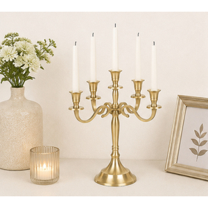 Candelabro de Metal de 5 Brazos, Portavelas Dorado Mate, Centro de Mesa Elegante para Bodas, Fiestas, Hoteles, Banquetes y Eventos - Product Image 2