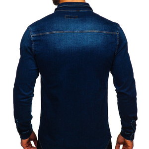 Chemise en jean à manches longues pour homme, style classique rétro, avec poches décoratives, motif écossais, haut vintage en jean pour affaires - Product Image 5