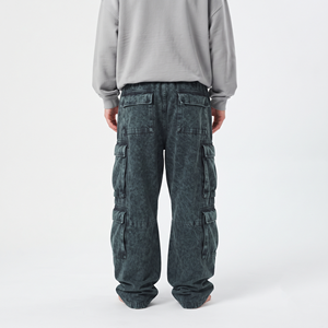 Pantalon cargo en coton délavé sur mesure pour homme, coupe ample et décontractée, style streetwear, multi-poches, décontracté - Product Image 2