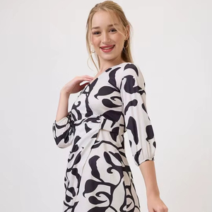 Vestido Midi con Cuello en V para Mujer, Estilo Elegante y Formal, Diseño Floral de Lujo, Manga Corta, Cintura Natural, Ecológico - Product Image 1