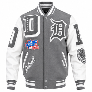 OEM Custom Unisex Winter Varsity <b>Jacket</b> Embroidered Patchwork Front Logo 100% Wool High Street Style Wholesale Supplier Factory - Product Image 6