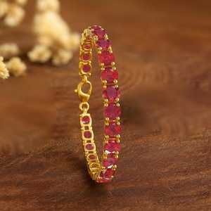 Natural Ruby Gemstone Silver Tennis <b>Bracelet</b> for Women Handmade Genuine Red Ruby July <b>Birthstone</b> 925 Silver 18k Gold Ethnic - Product Image 3