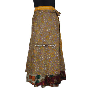 *Hot* Vintage Indian Two Layer Boho Hippie Long Length Magic Silk <b>Wrap</b> <b>Skirt</b> Women Wear Vintage Silk Sari Long <b>Wrap</b> Magic <b>Skirt</b> - Product Image 5