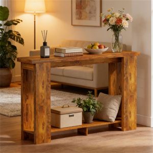 Distressed Brown <b>Console</b> <b>Table</b> with Storage for Entrance <b>Sofa</b> Hallway or Desk Use - Product Image 4